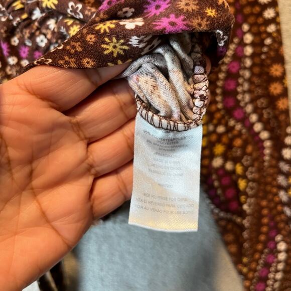 Vintage Y2K Brown Mesh Ruched Tie Front Long Sleeve Top Retro Floral Boho Small - Picture 5 of 5